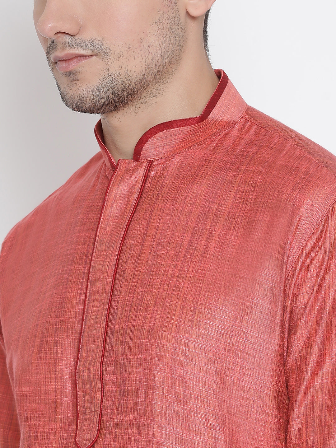 Vastramay Men's Pink Cotton Silk Kurta Pyjama Set - Distacart