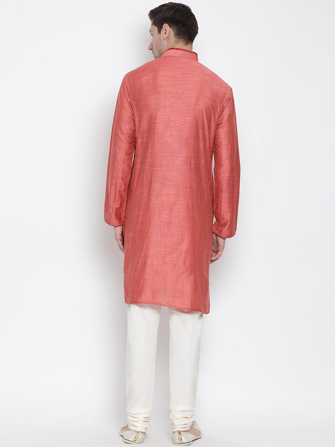 Vastramay Men's Pink Cotton Silk Kurta Pyjama Set - Distacart