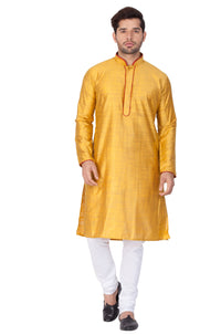 Thumbnail for Vastramay Men's Yellow Cotton Silk Kurta Pyjama Set - Distacart