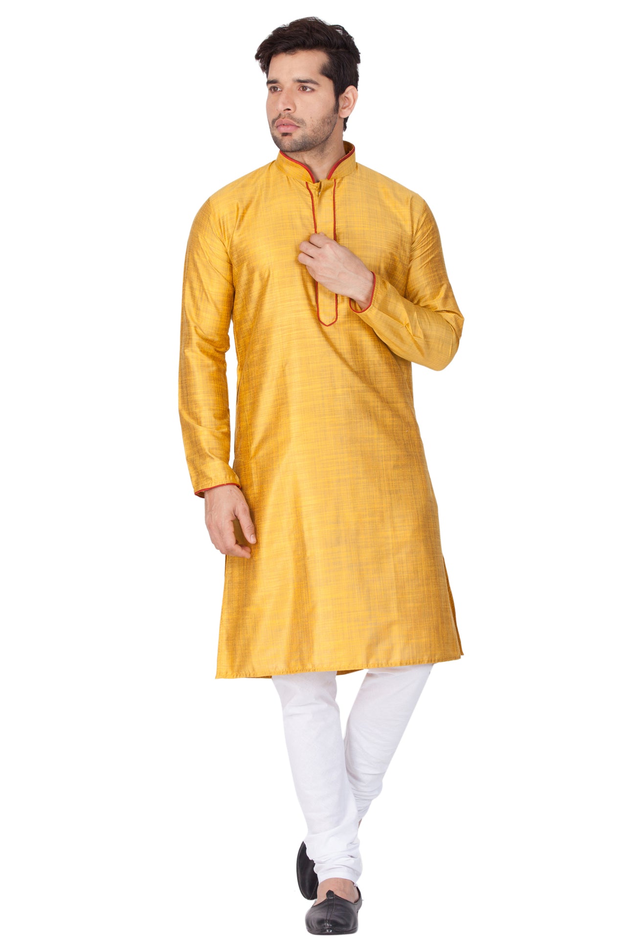 Vastramay Men's Yellow Cotton Silk Kurta Pyjama Set - Distacart