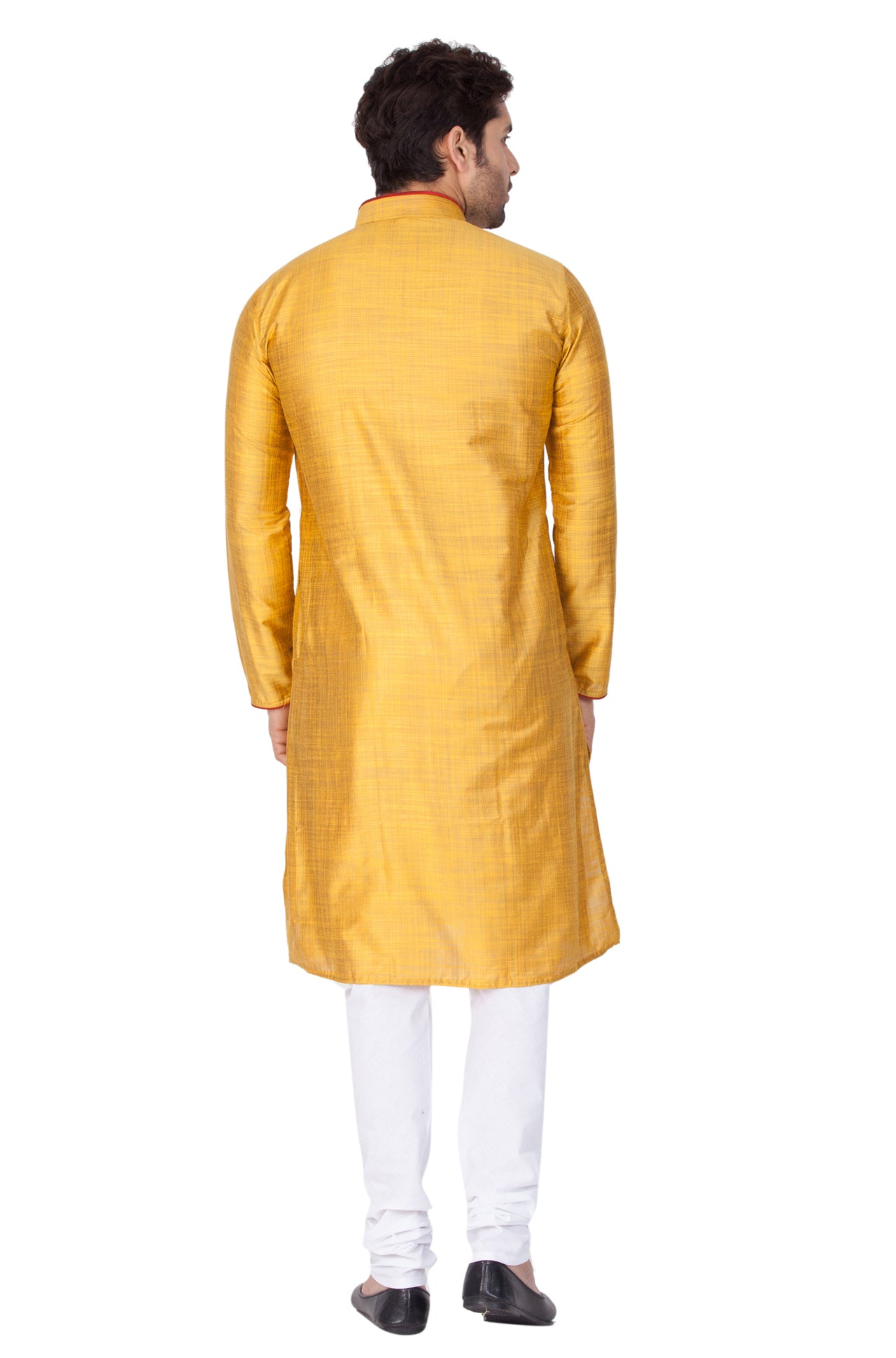 Vastramay Men's Yellow Cotton Silk Kurta Pyjama Set - Distacart