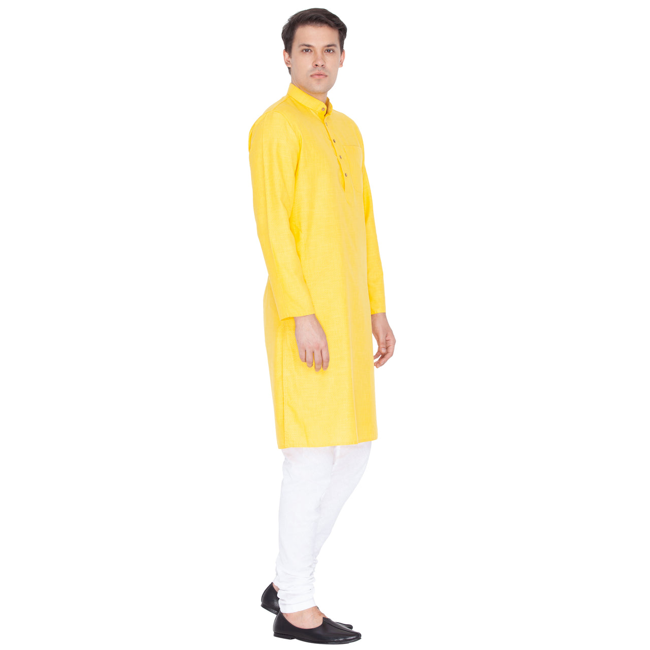 Vastramay Men's Yellow Cotton Linen Blend Kurta Pyjama Set - Distacart