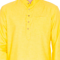 Thumbnail for Vastramay Men's Yellow Cotton Linen Blend Kurta Pyjama Set - Distacart