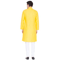 Thumbnail for Vastramay Men's Yellow Cotton Linen Blend Kurta Pyjama Set - Distacart