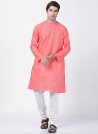 Thumbnail for Vastramay Men's Pink Cotton Blend Kurta Pyjama Set - Distacart