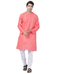 Thumbnail for Vastramay Men's Pink Cotton Blend Kurta Pyjama Set - Distacart