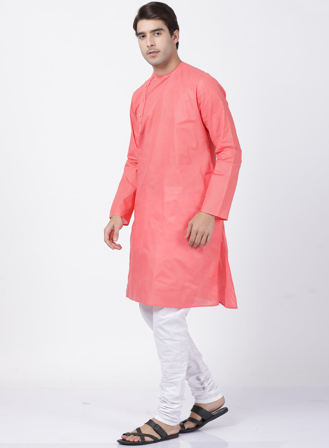 Vastramay Men's Pink Cotton Blend Kurta Pyjama Set - Distacart