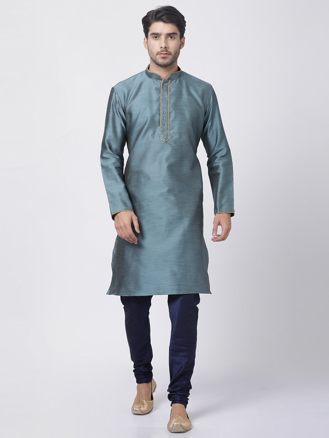 Vastramay Men's Light Blue Silk Blend Kurta Pyjama Set - Distacart