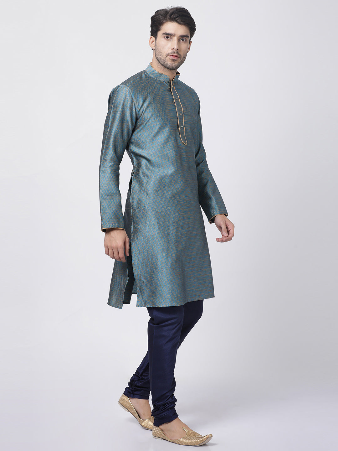 Vastramay Men's Light Blue Silk Blend Kurta Pyjama Set - Distacart