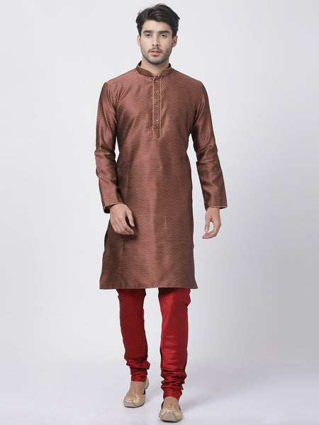 Vastramay Men's Maroon Silk Blend Kurta Pyjama Set - Distacart