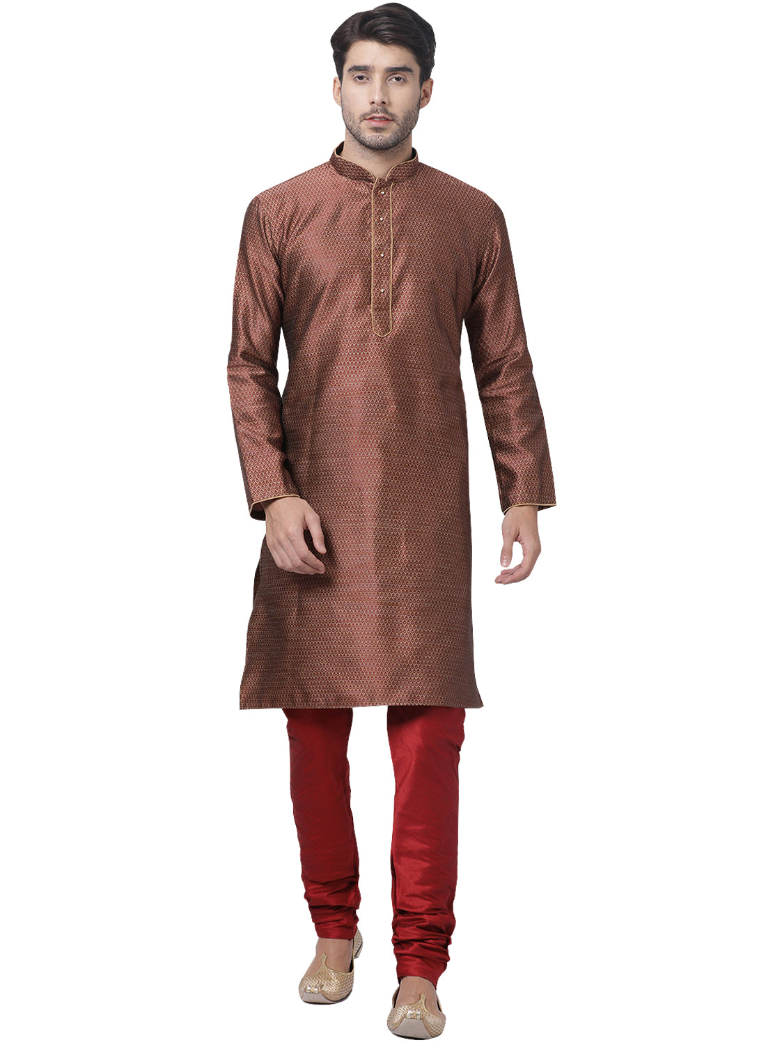 Vastramay Men's Maroon Silk Blend Kurta Pyjama Set - Distacart