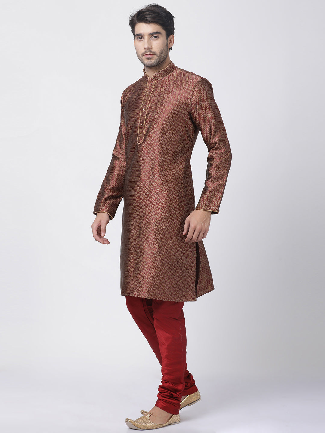 Vastramay Men's Maroon Silk Blend Kurta Pyjama Set - Distacart