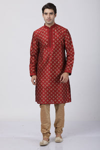 Thumbnail for Vastramay Men's Maroon Silk Blend Kurta Pyjama Set - Distacart