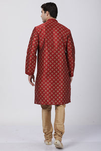 Thumbnail for Vastramay Men's Maroon Silk Blend Kurta Pyjama Set - Distacart