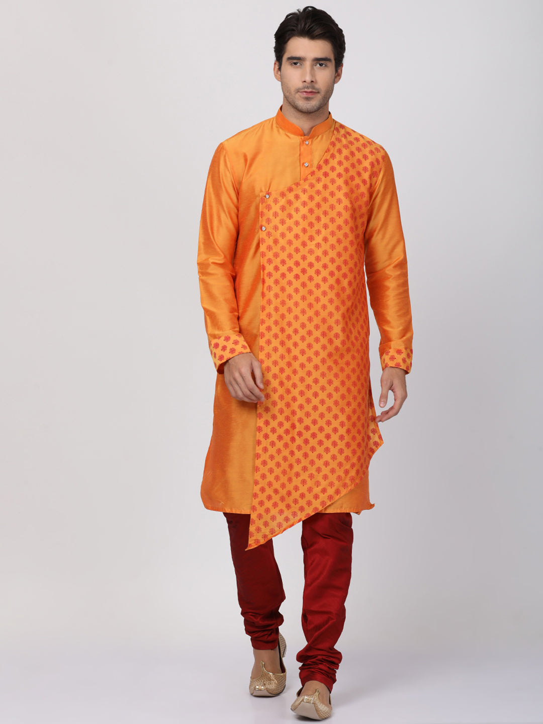 Vastramay Men's Orange Cotton Blend Kurta Pyjama Set - Distacart