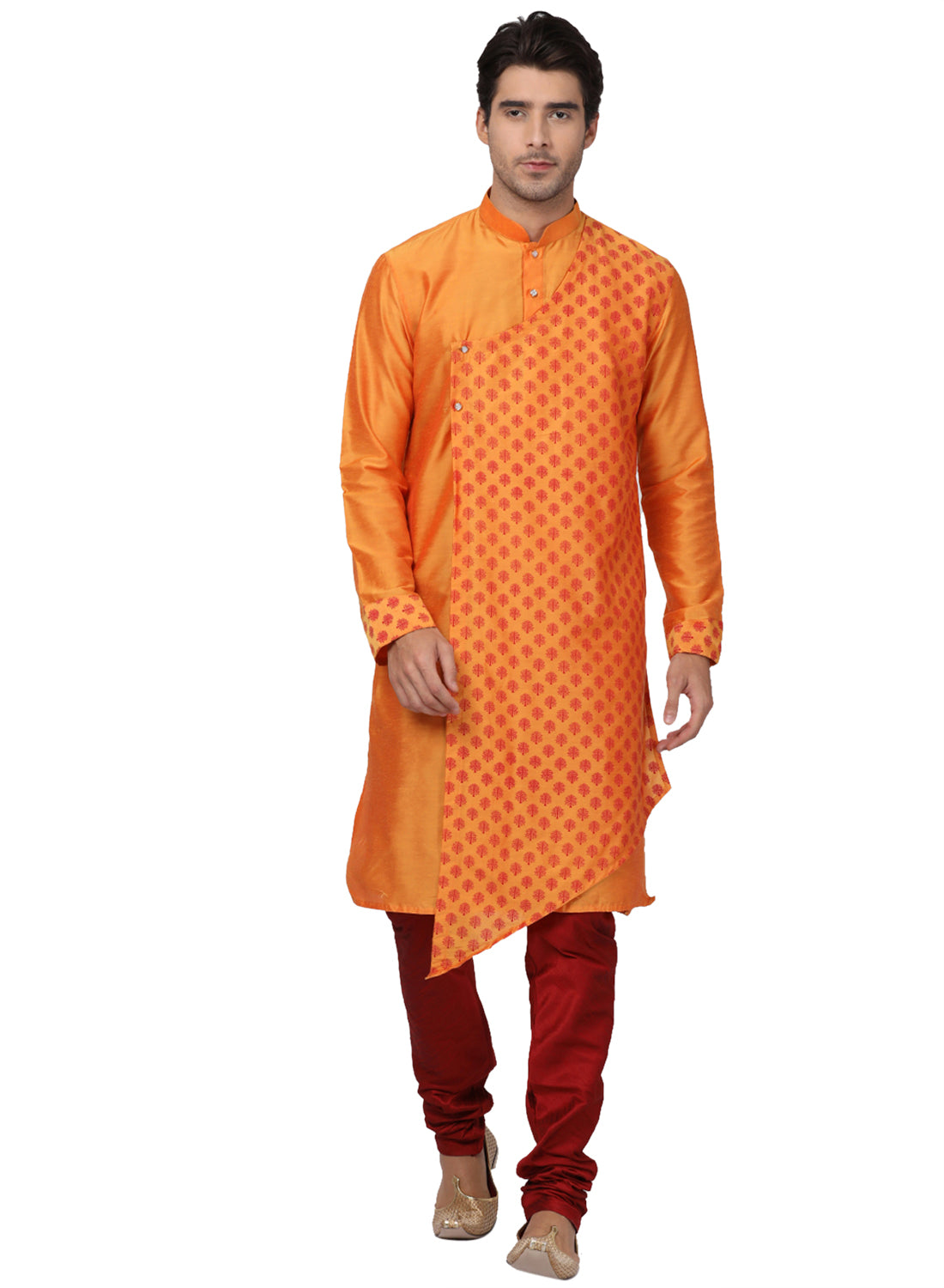 Vastramay Men's Orange Cotton Blend Kurta Pyjama Set - Distacart