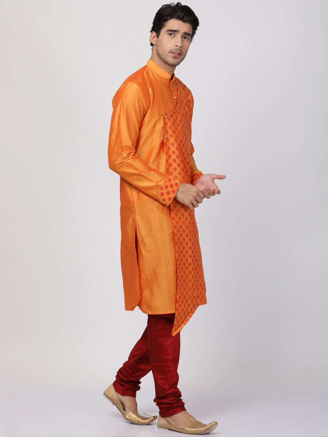 Vastramay Men's Orange Cotton Blend Kurta Pyjama Set - Distacart