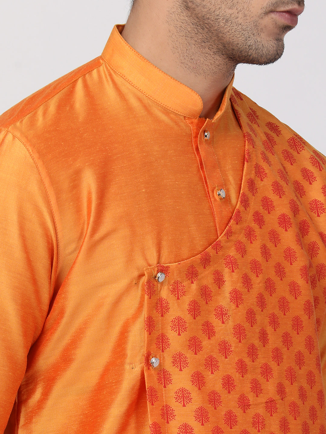 Vastramay Men's Orange Cotton Blend Kurta Pyjama Set - Distacart