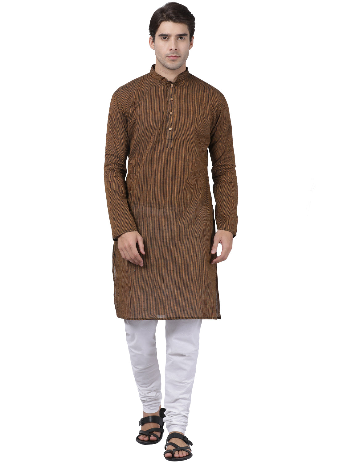 Vastramay Men's Brown Pure Cotton Kurta Pyjama Set - Distacart