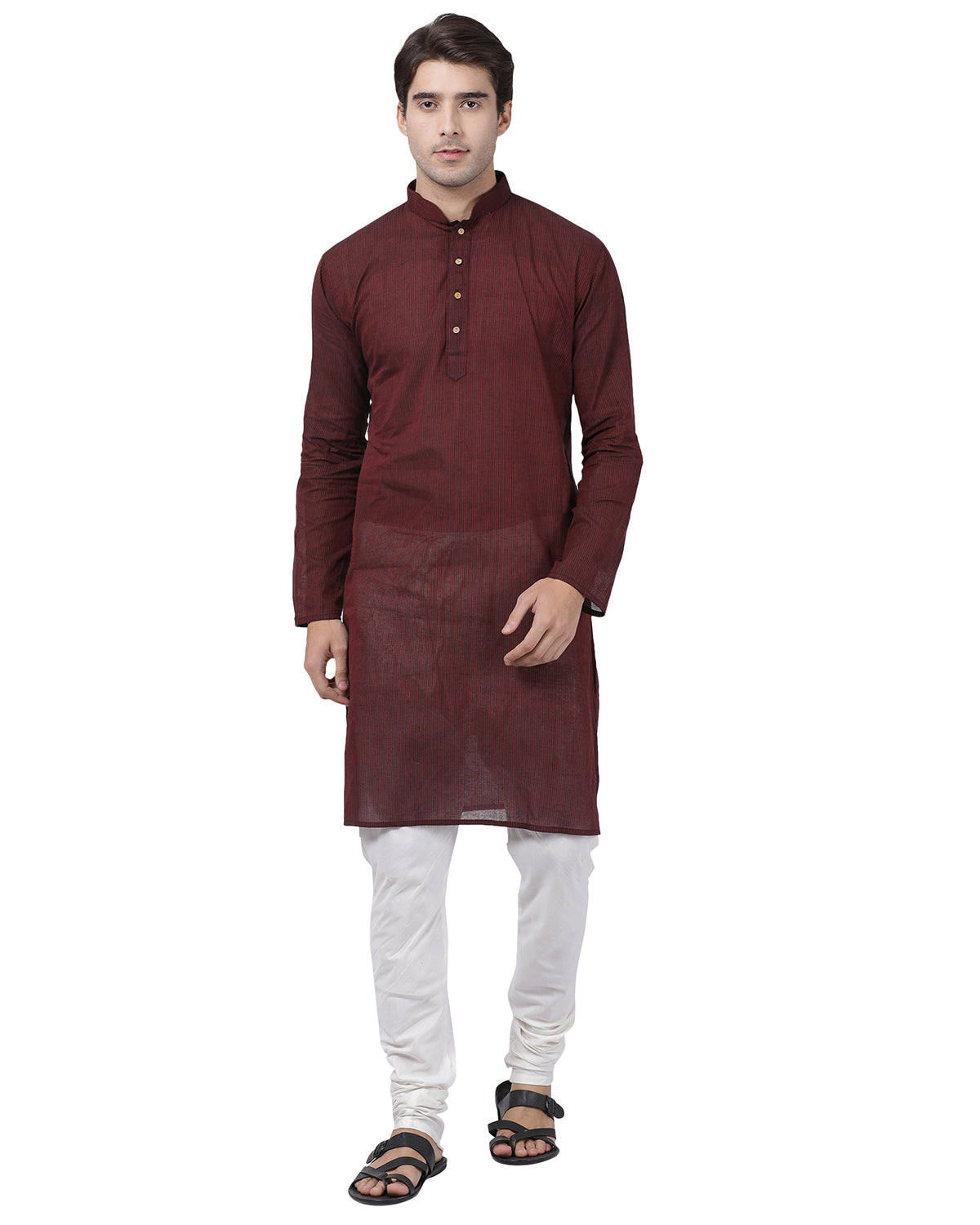 Vastramay Men's Maroon Pure Cotton Kurta Pyjama Set - Distacart