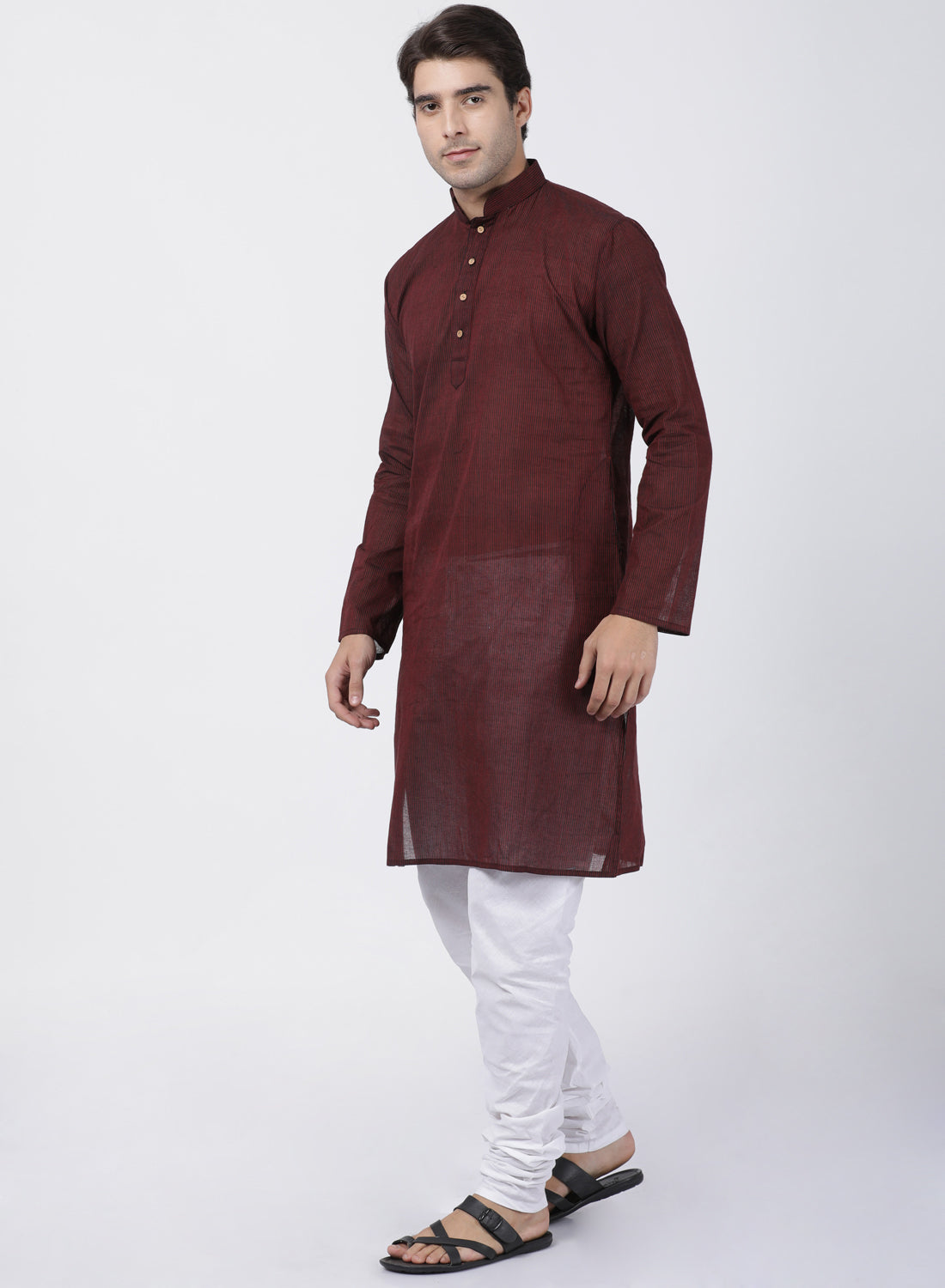 Vastramay Men's Maroon Pure Cotton Kurta Pyjama Set - Distacart