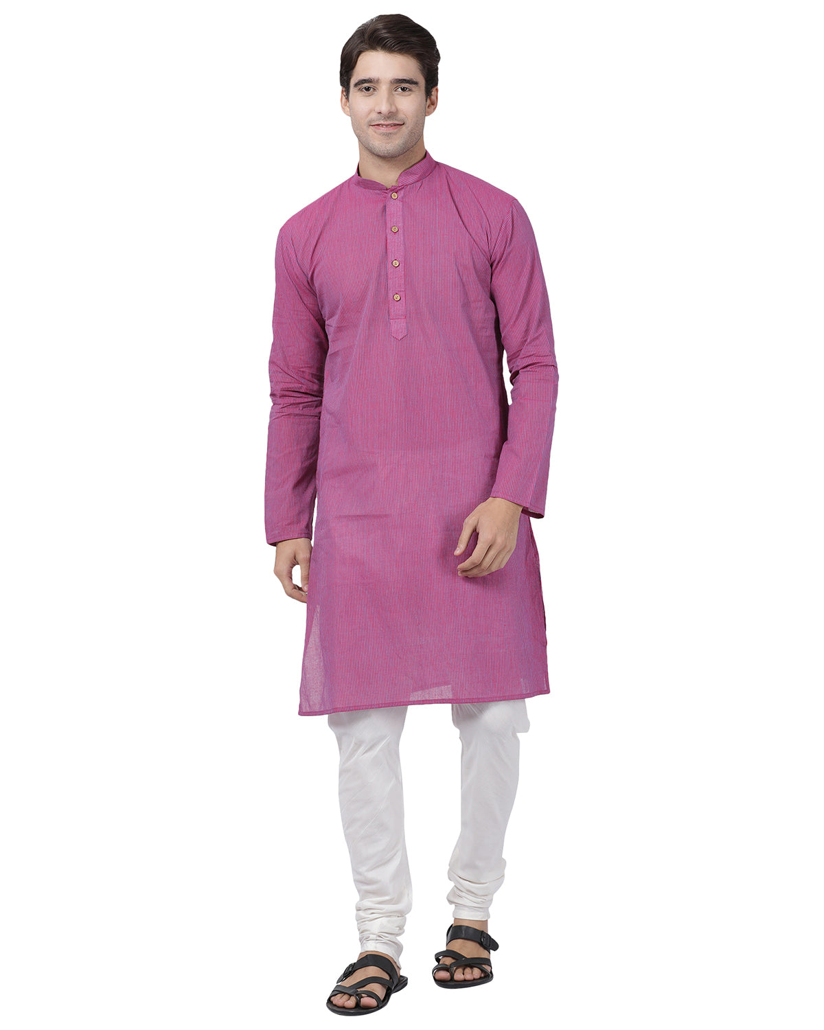 Vastramay Men's Purple Pure Cotton Kurta Pyjama Set - Distacart