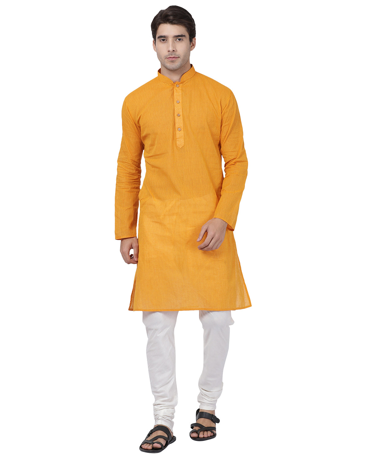 Vastramay Men's Yellow Pure Cotton Kurta Pyjama Set - Distacart