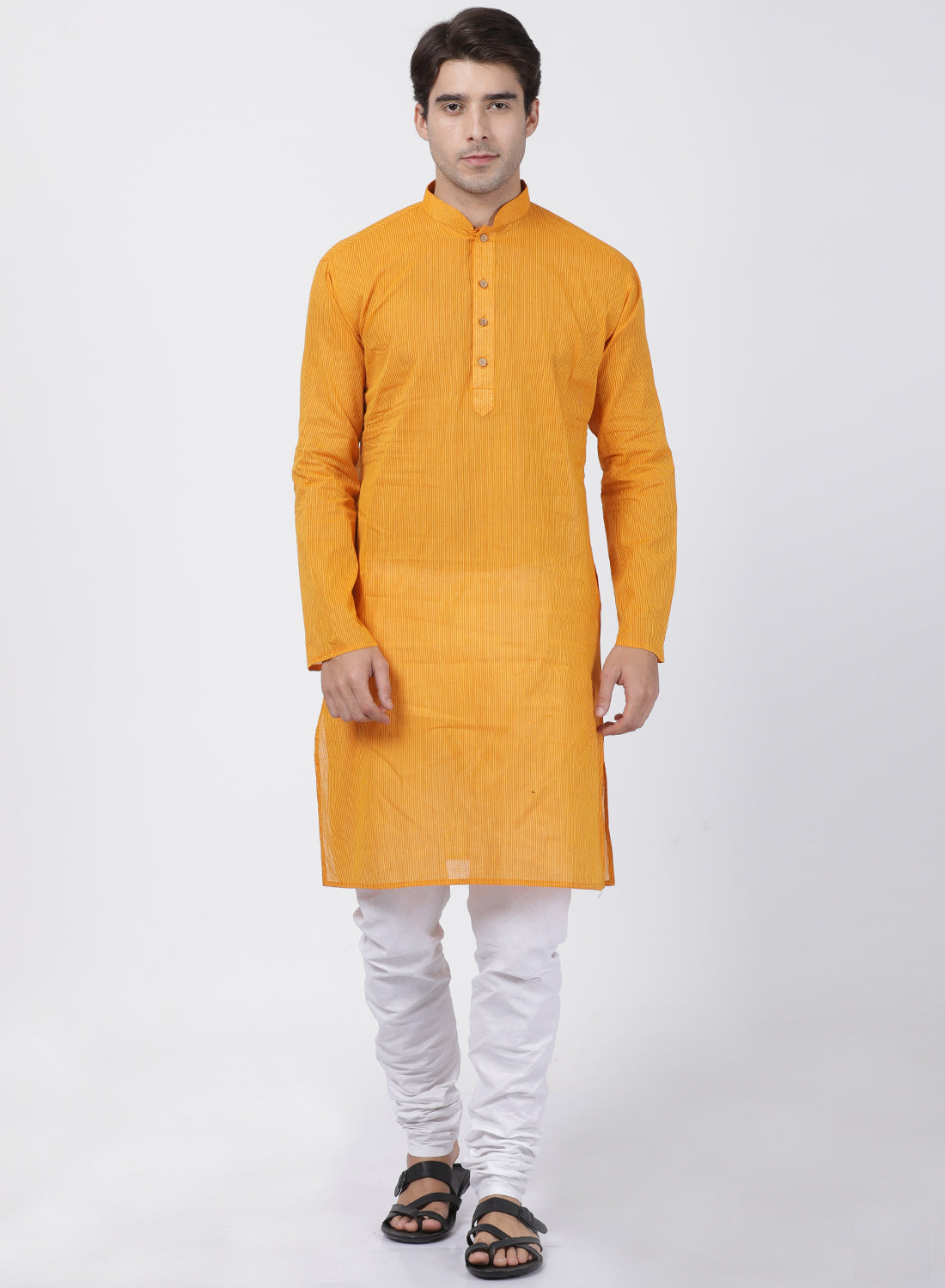 Vastramay Men's Yellow Pure Cotton Kurta Pyjama Set - Distacart