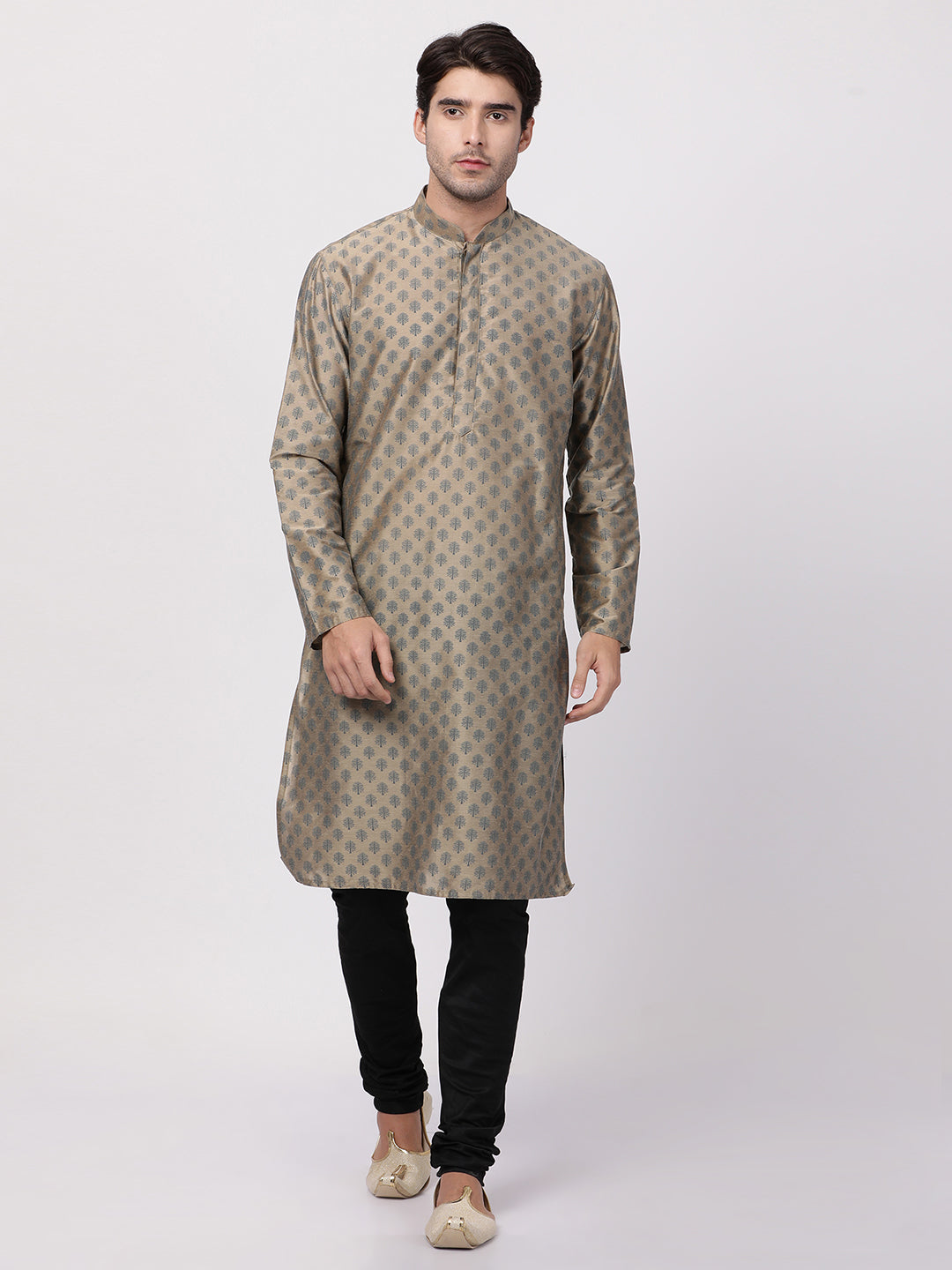 Vastramay Men's Beige Cotton Blend Kurta Pyjama Set - Distacart