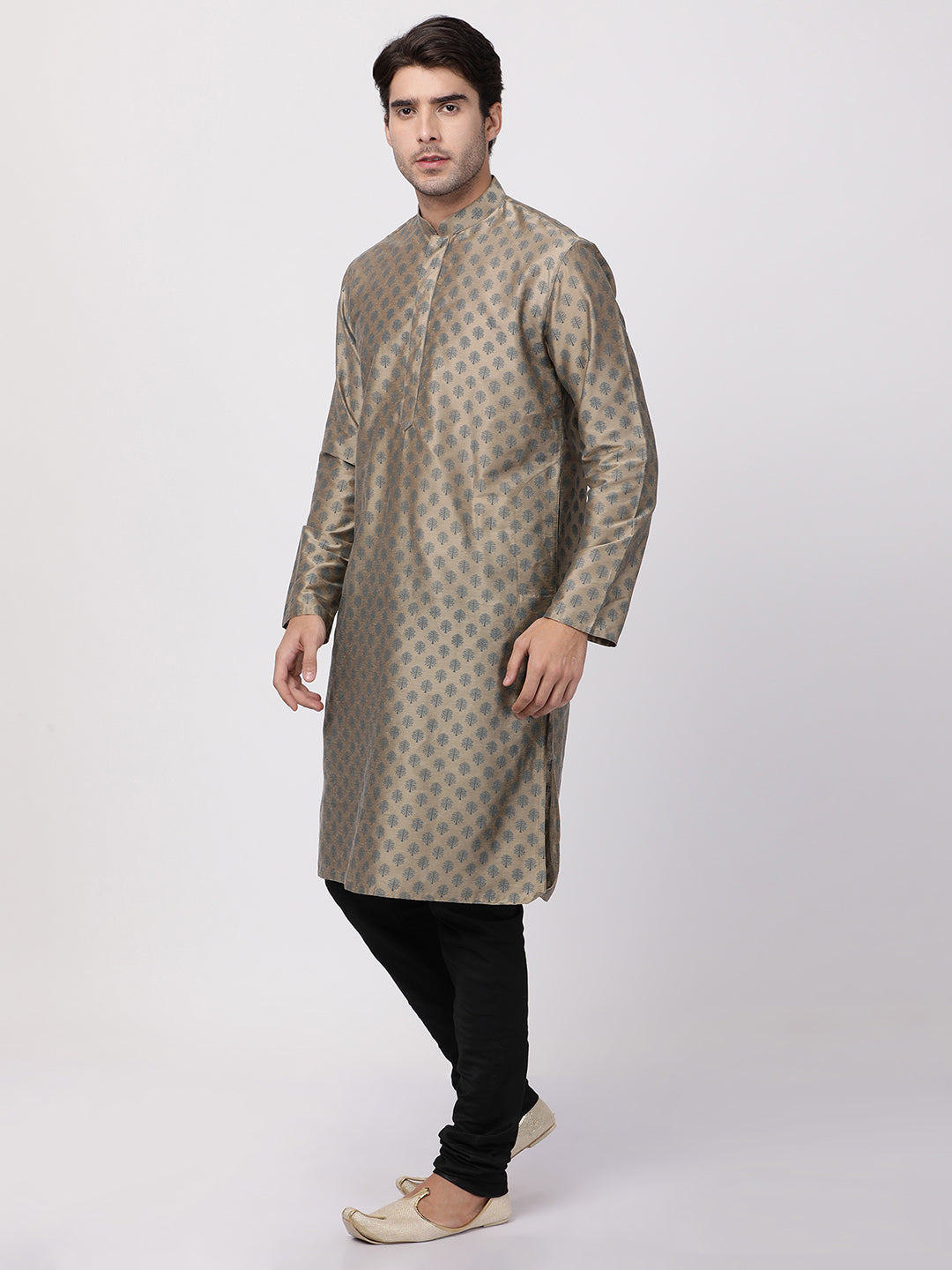 Vastramay Men's Beige Cotton Blend Kurta Pyjama Set - Distacart