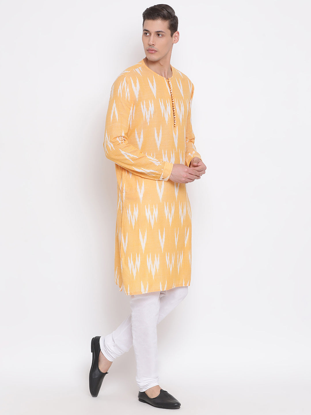 Vastramay Men's Orange Cotton Blend Kurta Pyjama Set - Distacart