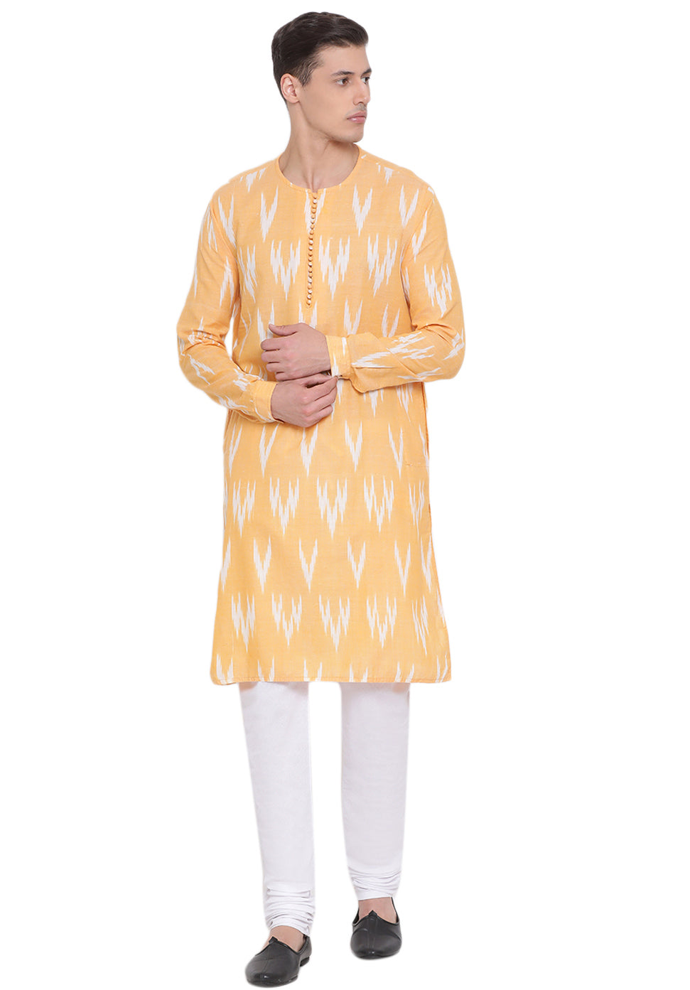 Vastramay Men's Orange Cotton Blend Kurta Pyjama Set - Distacart