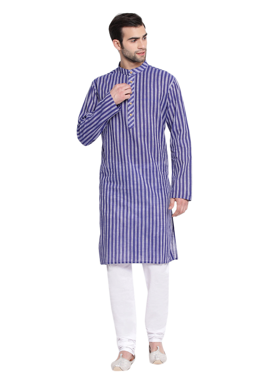 Vastramay Men's Blue Pure Cotton Kurta Pyjama Set - Distacart