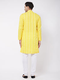 Thumbnail for Vastramay Men's Mustard And White Pure Cotton Kurta Pyjama Set - Distacart