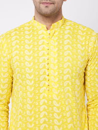 Thumbnail for Vastramay Men's Mustard And White Pure Cotton Kurta Pyjama Set - Distacart