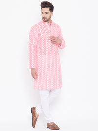 Thumbnail for Vastramay Men's Pink and White Cotton Kurta Pyjama Set - Distacart