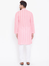 Thumbnail for Vastramay Men's Pink and White Cotton Kurta Pyjama Set - Distacart