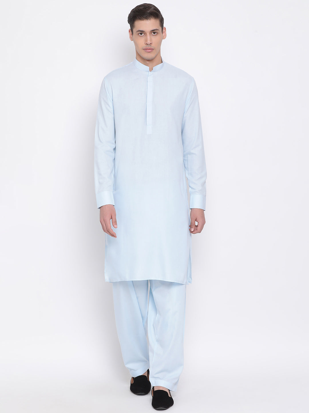 Vastramay Men's Aqua Cotton Blend Kurta and Patiala Set - Distacart