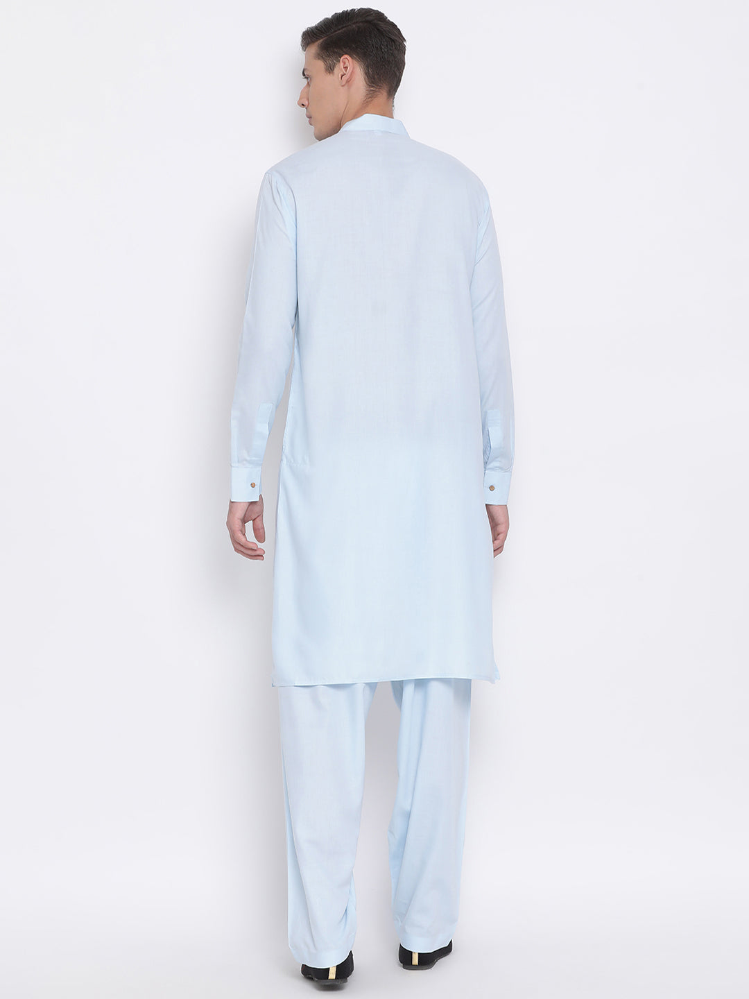 Vastramay Men's Aqua Cotton Blend Kurta and Patiala Set - Distacart