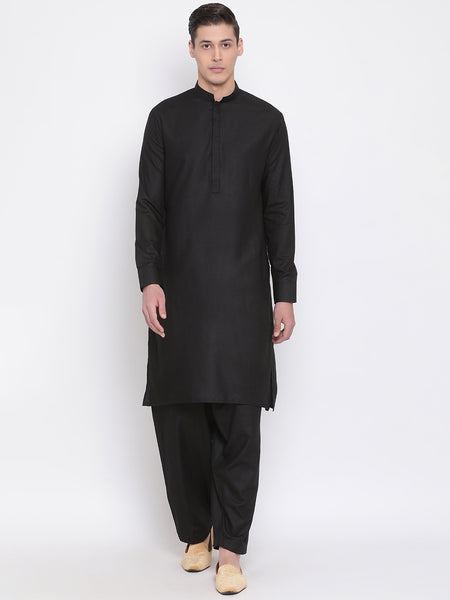 Vastramay Men's Black Cotton Blend Kurta and Patiala Set - Distacart