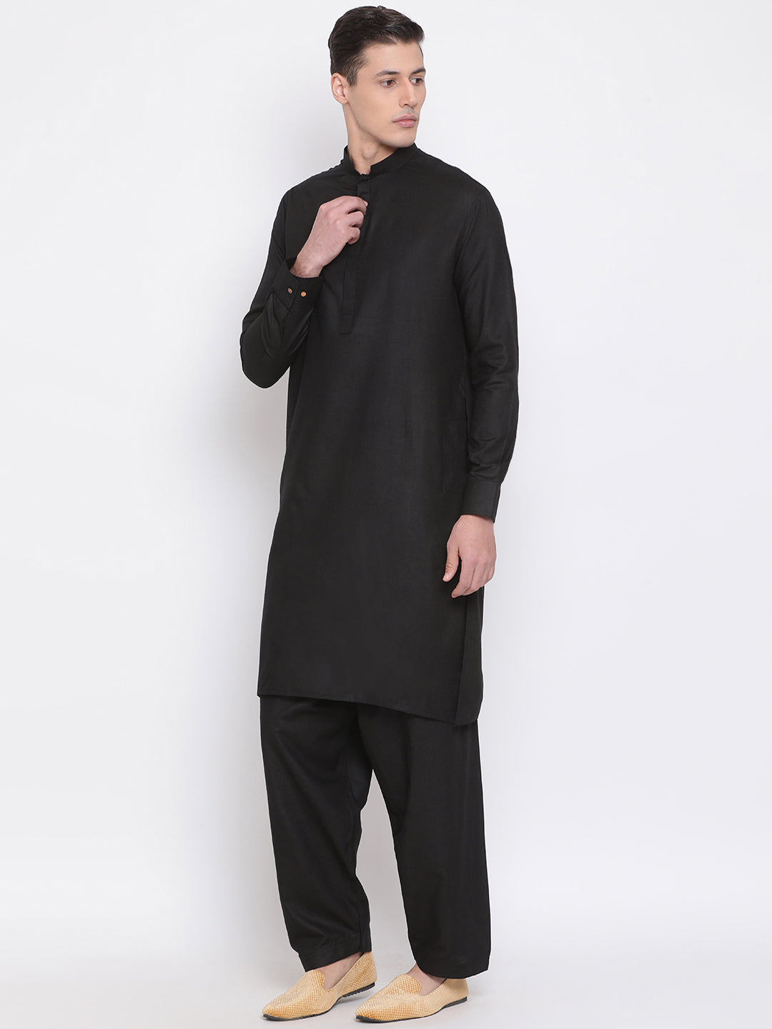 Vastramay Men's Black Cotton Blend Kurta and Patiala Set - Distacart