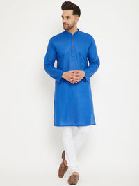 Thumbnail for Vastramay Men's Blue And White Cotton Kurta Pyjama Set - Distacart