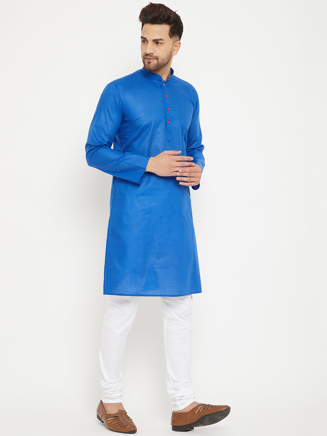 Vastramay Men's Blue And White Cotton Kurta Pyjama Set - Distacart