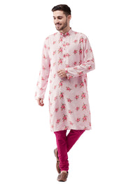 Thumbnail for Vastramay Men's Multicolor-Base-Pink Muslin Blend Kurta Pyjama Set - Distacart