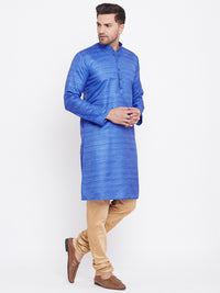 Thumbnail for Vastramay Men's Blue And Rose Gold Silk Blend Kurta Pyjama Set - Distacart