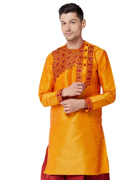 Vastramay Men's Orange Silk Blend Kurta - Distacart