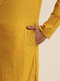 Thumbnail for Vastramay Men's Mustard and White Cotton Blend Kurta And Mundu Set - Distacart