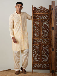 Thumbnail for Vastramay Men's Yellow Georgette Kurta & Patiala - Distacart