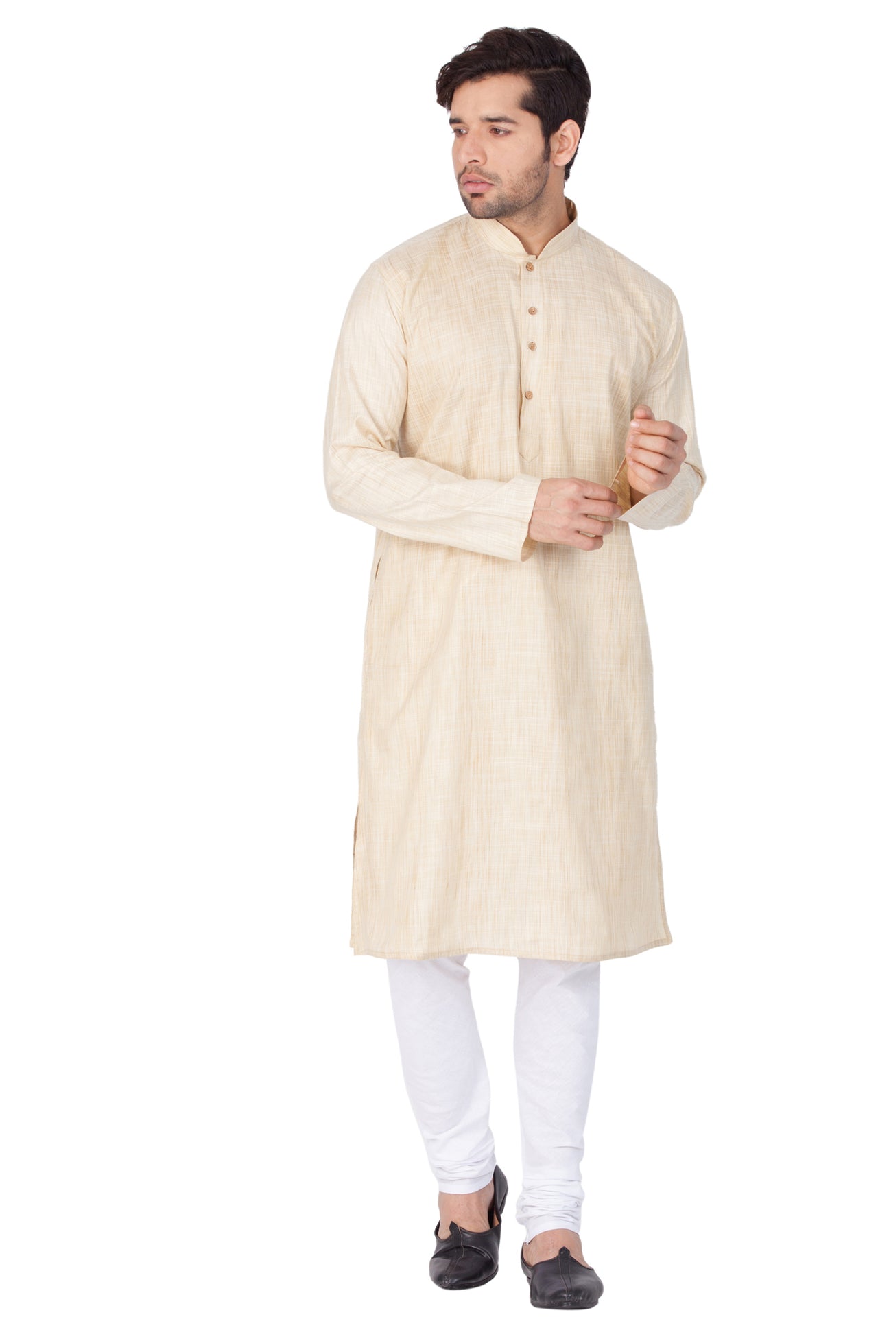 Vastramay Men's Beige Cotton Blend Kurta Pyjama Set - Distacart