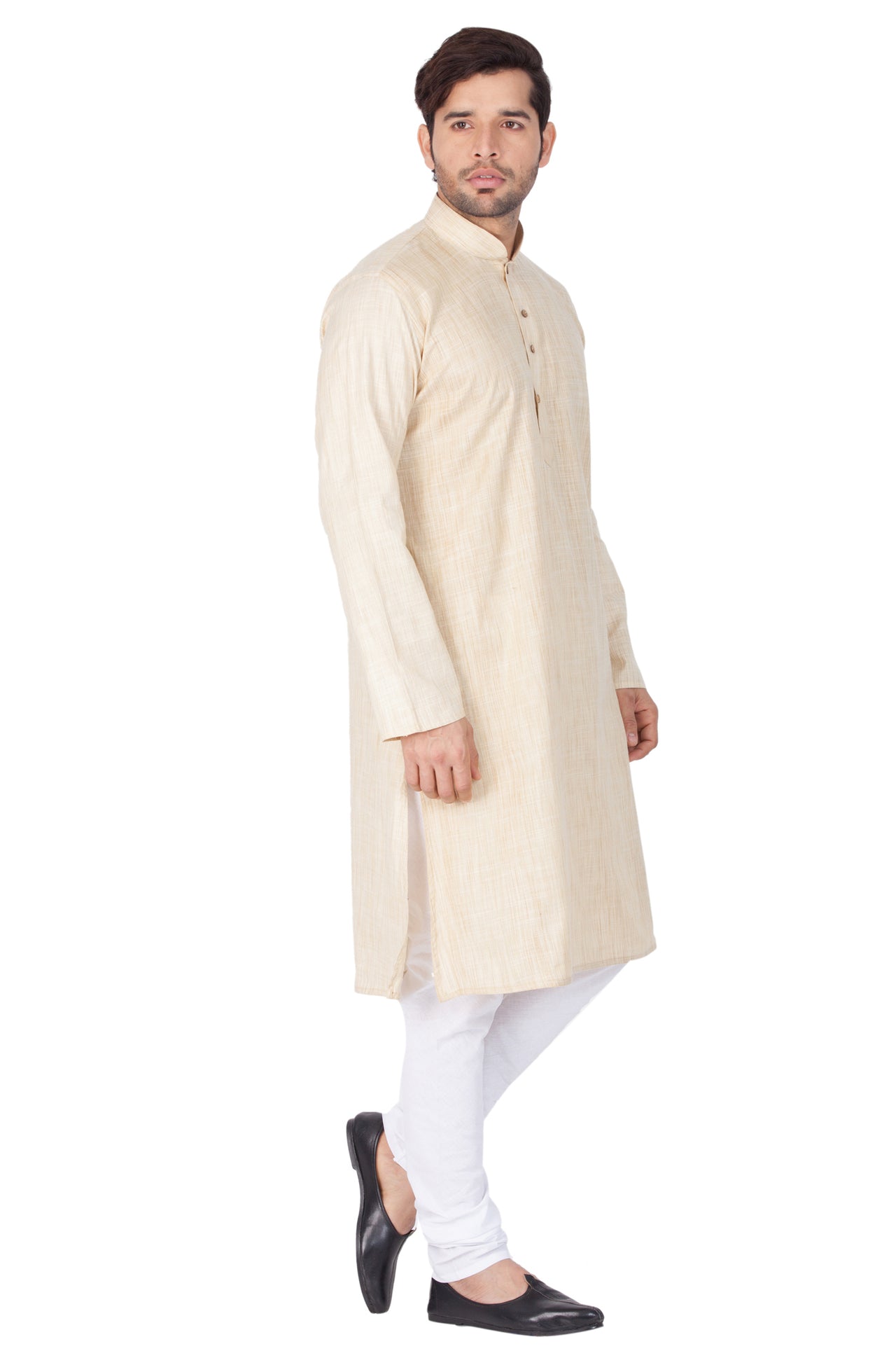 Vastramay Men's Beige Cotton Blend Kurta Pyjama Set - Distacart